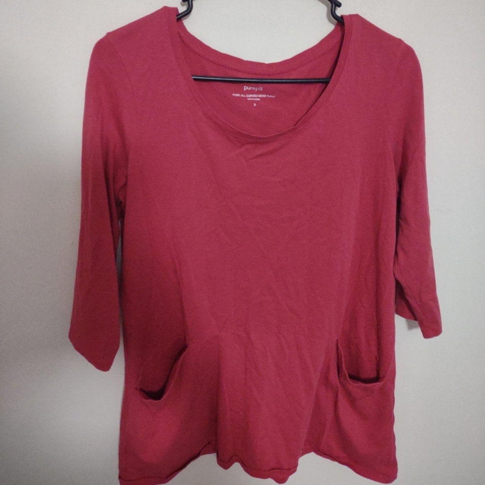 Pure Jill Coral Color curved seam 100 Percent Pima‎ Cotton Tunic blouse Size S